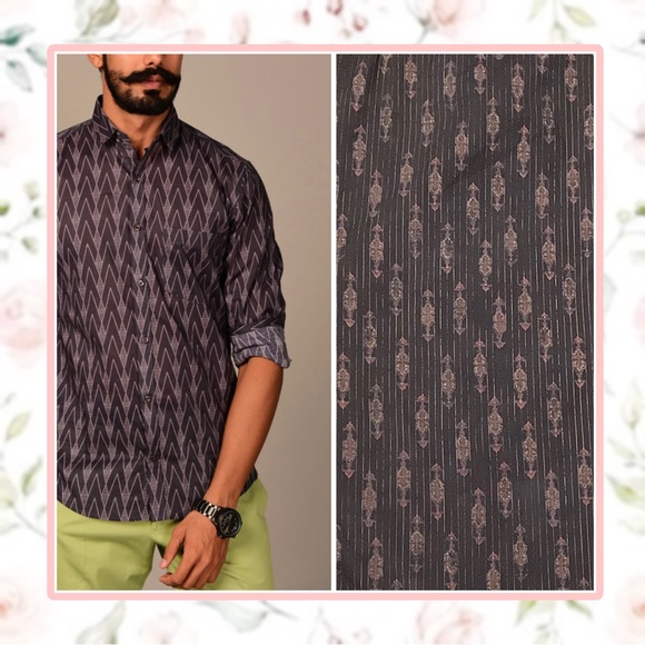 🍒 SHIRT BUTTON DOWN MEN LEAF LONG SLEEVE BROWN LEAVES TREND STYLE CASUAL CHIC - Picture 1 of 9